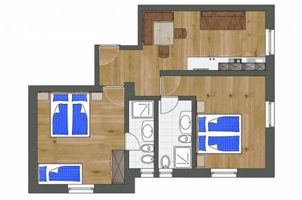 Grundriss Ferienwohnung Basic 2 Schlafzimmer